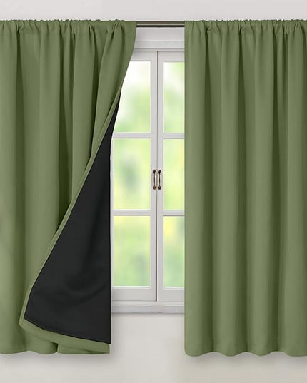 BGment Blackout Curtains for Bedroom 63 Inch Length, Thermal Insulated Full Room Darkening Noise Cancelling Window Curtains Drapes with Rod Pocket, 2 Panels, Each Panel 52 Inch Wide, Grass Green