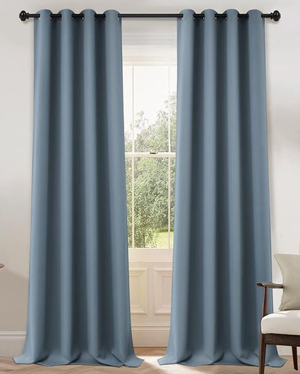 Yakamok Blackout Curtains Room Darkening Thermal Insulated Window Panels,Solid Grommet Top Drapes for Bedroom/Living Room(52x108 Inch, Stone Blue, 2 Panels)