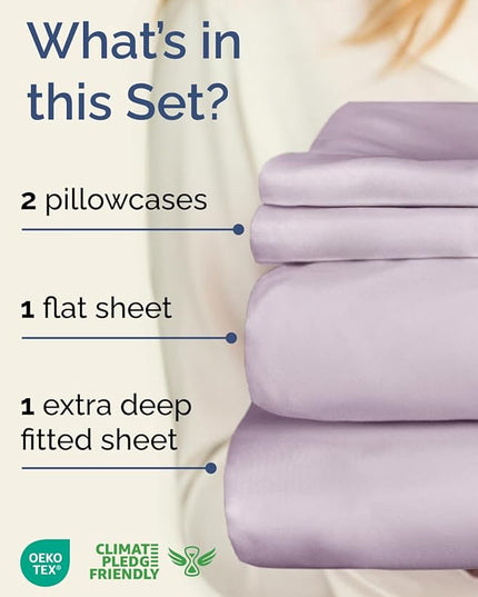 Extra Deep Twin Sheet Set - 4 Piece Breathable and Cooling Sheets - Hotel Luxury Bed Sheets Set - Easy Fit - Soft, Wrinkle Free and Comfy Sheets Set - Light Lavender Sheet Set with Extra Deep Pockets