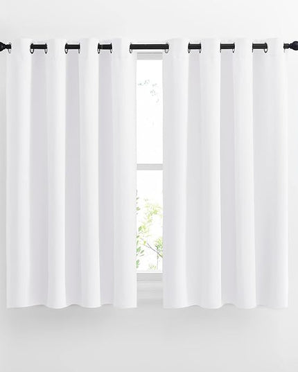 NICETOWN White Small Window Curtain 54 inches Length - (50% Blackout) Thermal Insulated Solid Grommet Sound & Light Reducing Room Darkening Drape for Kitchen/Cafe (1 Panel, W52 x L54)