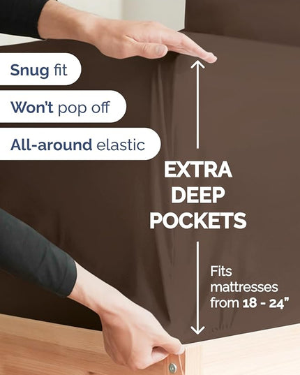 Extra Deep King Sheet Set - 6 Piece Breathable and Cooling Sheets - Hotel Luxury Bed Sheets Set - Easy & Secure Fit - Soft, Wrinkle Free and Comfy Sheets Set - Brown Sheet Set with Extra Deep Pockets