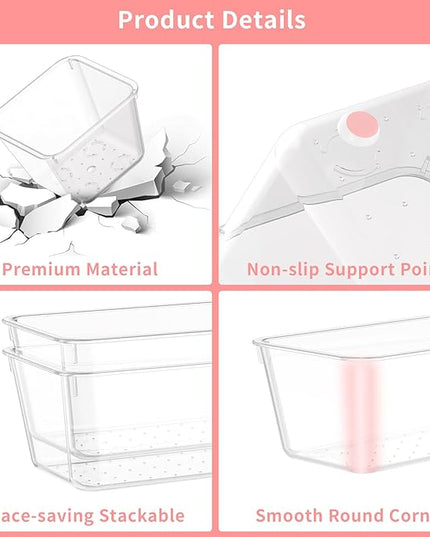 25 PCS Plastic Drawer Organizer Set, 4-Size Clear Bathroom and Vanity Desk Drawer Organizer Trays, Non-Slip Versatile Storage Bins for Makeup Jewelry Office Kitchen Gadgets