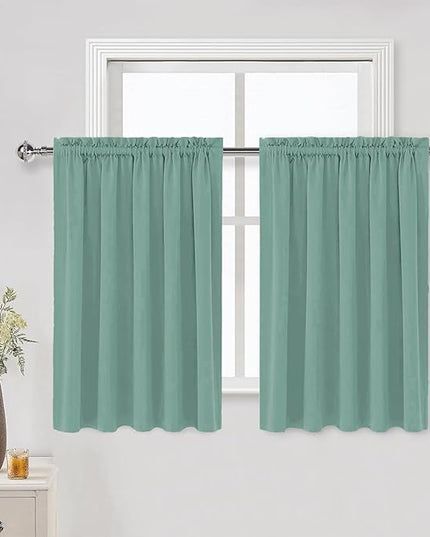 DWCN Blackout Curtains for Living Room Thermal Insulated, Energy Saving & Noise Reducing Bedroom Curtains, Sage Green, W 60x L 36 Inch, Set of 2 Rod Pocket Curtain Panels