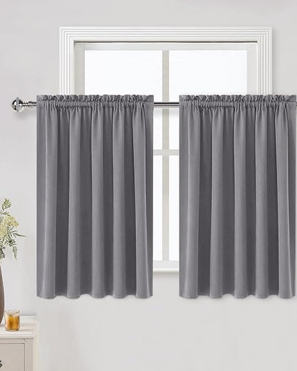 DWCN Grey Blackout Curtains for Half Window, Thermal Insulated Energy Saving Room Darkening Curtains for Kitchen/Bedroom (W60 x L36 inch, Set of 2 Panels, Top of Rod Pocket)
