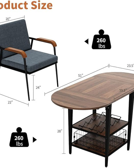 VFK Corner Dining Table Set with Storage Bench, 51” Folding Breakfast Nook Table and Stools, 3 Piece Kitchen Booth Dining Set for Small Space, Modern Dining Room Furniture