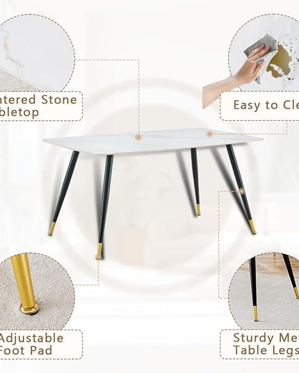 Dining Room Table Set for 4,Dining Table Set for 4, Sintered Stone Kitchen Table Top and Modern Chairs Set of 4 for Kitchen Dining Room
