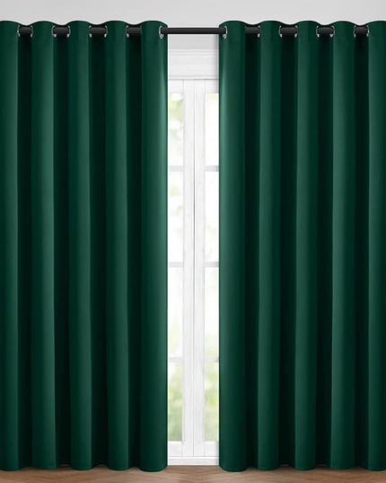 Yakamok Blackout Curtains Room Darkening Thermal Insulated Window Panels,Solid Grommet Top Drapes for Bedroom/Living Room(62Wx84L, Dark Green, 2 Panels)