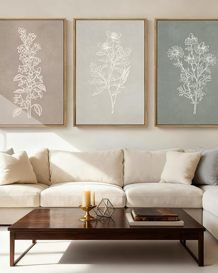 ANHUIB Neutral Botanical Wall Art Farmhouse Floral Paintings Boho Flower Wall Decor 16x24 Inch Set of 3 for Living Room Bedroom