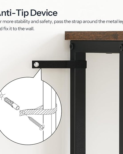 HOOBRO Narrow Console Table, Sofa Table, 4-Tier Industrial Entryway Table with Metal Mesh Shelf, Hallway Table with Adjustable Feet, for Entryway, Living Room, Hallway, Rustic Brown and Black BF79XG01