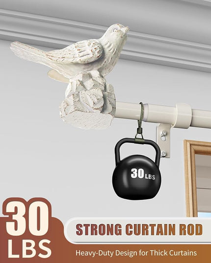 White Curtain Rod 36 to 144 Inches Curtain Rods for Windows Adjustable Heavy Duty Drapery Rod with Bird Finials for Kitchen Window Living Room