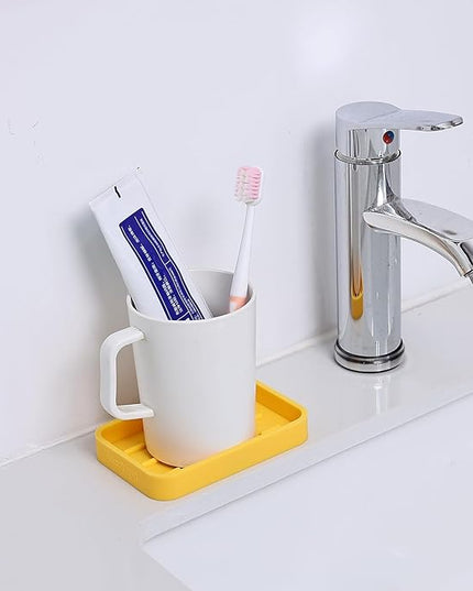 Silicone Kitchen Sink Organizer Tray for Multiple Usage,Easy Clean Sponges Holder for Kitchen Bathroom Counter or Sink,Dish Soap Dispenser,Scrubber,Bottle,Cup Yellow 4.9”x 3.2”