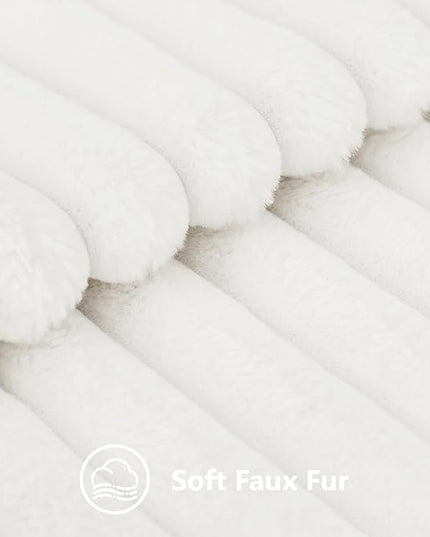 decorUhome Faux Fur Spring Throw Pillow Covers 22x22 Set of 2, Decorative Soft Plush Striped Neutral Couch Euro Pillow Covers with Velvet Back for Sofa, Bed, Living Room Home Decor, White