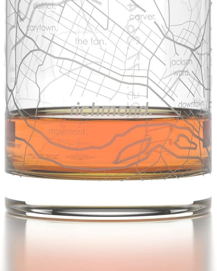 Well Told Engraved Richmond Virginia Map Rocks Glass, Old Fashioned Whiskey Glass (11 oz, Clear) Etched Whiskey Glass, Gifts For Whiskey Lovers