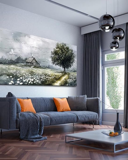 ERQINHUA Gray Large Canvas Wall Art For Living Room Farmhouse Wall Decor For Bedroom Office Home Decor Field scenery Paintings Tree Landscape Wall Pictures Printed Artwork Ready to Hang 30"X60"