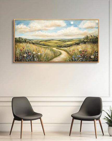 PHAOHUAXM Wall Art For Living Room Canvas Wall Decor For Bedroom Print Ink-Wash Landscape Paintings Office Restaurant Room Decorations Printing Artwork Ready To Hang Home Decor Wood Framed 20"X40"