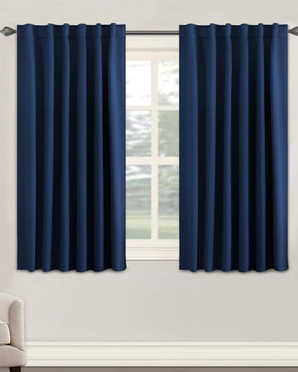 H.VERSAILTEX Blackout Curtains Thermal Insulated Window Treatment Panels Room Darkening Blackout Drapes for Living Room Back Tab/Rod Pocket Bedroom Draperies, 52 x 54 Inch, Navy Blue, 2 Panels