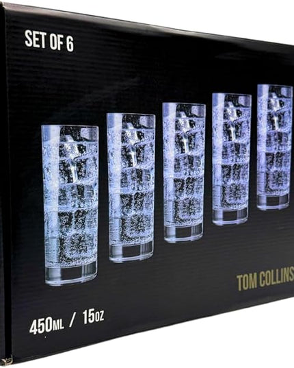 LEMONSODA Premium Highball Glass Set - Elegant Tom Collins 15oz Glasses Set of 6 Tall Drinking Water Glasses - Bar Glassware for Cocktail, Mojito, Whiskey (Set of 6)