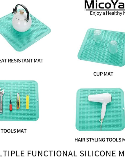 Silicone Dish Drying Mat for Multiple Usage,Easy clean,Eco-friendly,Heat-resistant Silicone Mat for Kitchen Counter or Sink,Refrigerator or Drawer Liner Mint 2XL 24 inches x 18 inches