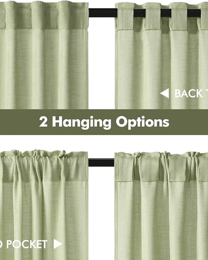 MIULEE Sage Green Kitchen Curtains 36 Inch Length 2 Panels, Soft Thick Linen Textured Semi Sheer Light Filtering Short Cafe Tier Curtains for Small Half Window Bathroom Laundry Back Tab Rod Pocket