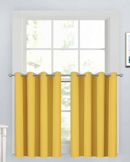 Yakamok Bedroom Half Window Curtains - Home Decoration Short Drapes Eyelet Top Draperies(Mustard Yellow, 52Wx36L, 2 Panels)