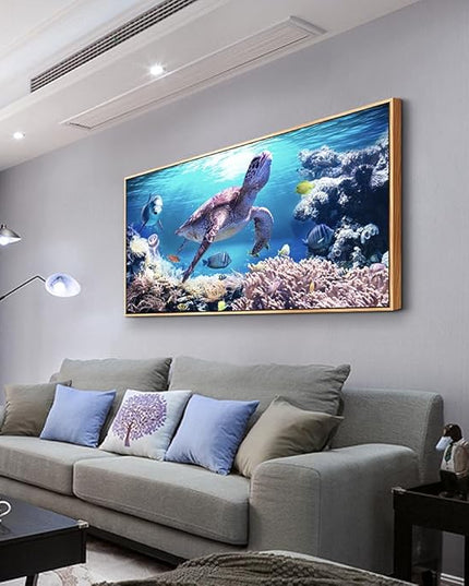 Wapluam Framed Canvas Wall Art - Large Decorations for Living Room, Office, Modern Bedroom - Sea Turtles Wall Pictures - Blue Ocean Painting - 24" x 48" Canvas Prints