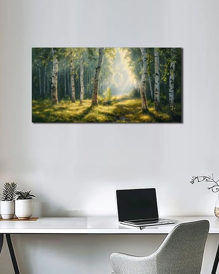 Nature Wall Art Forest Scenery Wall Art Landscape Pictures Green Birch Tree Canvas Print Beautiful Painting Decor for Living Room Mountain Canvas for Home Office Decorations 20x40Inch