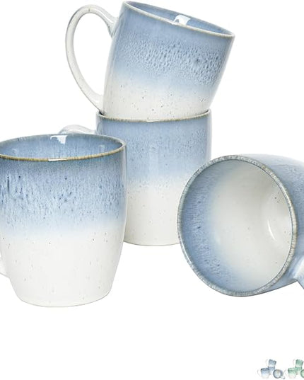 Bosmarlin Ceramic Coffee Mug Set of 4, 17 Oz, 4 Colors to Choose, Tea Cups, Dishwasher and Microwave Safe, Reactive Glaze (Blue)