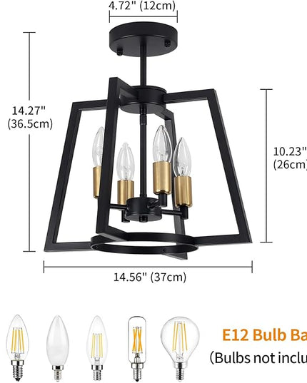 TOULMJ 4-Light Semi Flush Mount Ceiling Light, 14.56" Farmhouse Black Gold Ceiling Light Fixture for Kitchen Island Foyer Hallway Entryway Dining Laundry Room