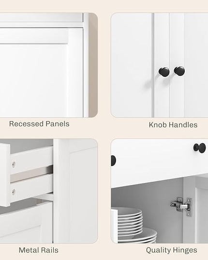 HOMCOM Sideboard Buffet Cabinet with Storage, 55" Modern Kitchen Cabinet with 4 Doors, 2 Drawers and 2 Adjustable Shelves, Coffee Bar, White