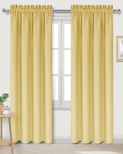 DWCN Blackout Curtains for Bedroom – Rod Pocket Thermal Insulated Noise Reducing Noise Reducing Drapes for Living Room, W 42 x L 84 Inch, 2 Panels, Light Yellow