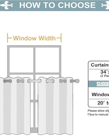 ChrisDowa Small Window Curtains for Kitchen and Bedroom - Grommet Short Thermal Insulated Room Darkening Curtains (2 Panels, Light Grey, 34 x 36 Inch)