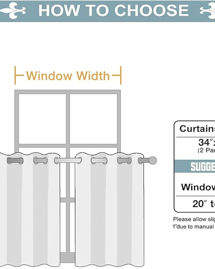 ChrisDowa Small Window Curtains for Kitchen and Bedroom - Grommet Short Thermal Insulated Room Darkening Curtains (2 Panels, Beige, 34 x 36 Inch)