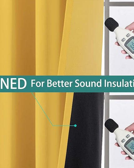 Yakamok Thermal Insulated 100% Blackout Curtains for Bedroom, Double Layer Full Room Darkening Noise Reducing Grommet Curtains, Heat Blocking Drapes for Living Room(52Wx63L, Mustard Yellow, 2 Panels)