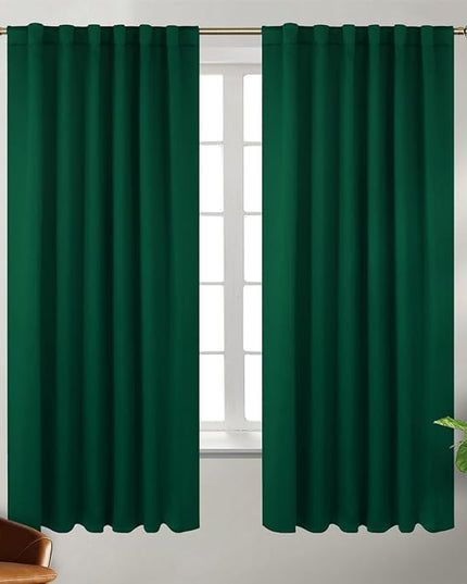 BGment Rod Pocket and Back Tab Blackout Curtains for Bedroom - Thermal Insulated Room Darkening Curtains for Living Room, 2 Window Curtain Panels (52 x 63 Inch, Emerald)