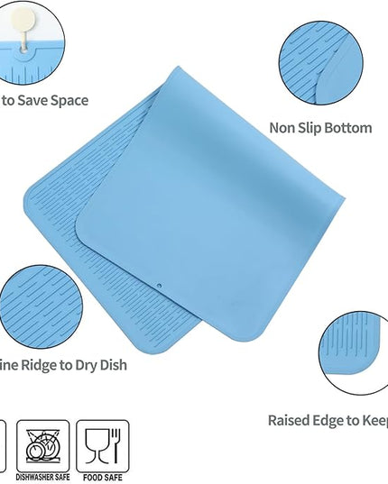 Silicone Dish Drying Mat for Multiple Usage,Easy clean,Eco-friendly,Heat-resistant Silicone Mat for Kitchen Counter or Sink,Refrigerator or Drawer Liner Light Blue 5XL 36inches x 18inches