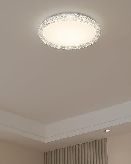 16 Inch Crystal Dimmable LED Flush Mount Light Fixture, 24W Super Bright Modern Lamps, 3000K/4000K/5000K Adjustable Ceiling Lights for Bedroom, Kitchen, ETL Listed