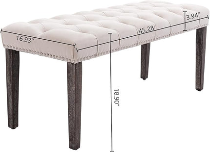 KCC Button-Tufted Ottoman Bench, Upholstered Bedroom Benches Velvet Footrest Stool Accent Bench for Entryway Dining Room Living Room Bedroom End of Bed, Beige