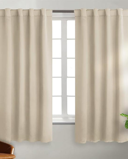 BGment Champagne Curtains 63 Inch Length for Bedroom - Rod Pocket and Back Tab Blackout Curtains Thermal Insulated Room Darkening Curtains for Living Room, 2 Window Panels (38 x 63 Inch, Champagne)