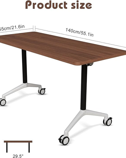 Conference Room Table with Flip-Top Design for Dynamic Meetings, Business Table Computer Desk with Heavy-Duty Frame,Foldable Seminar Meeting Tables for Home Office (6, A, 55.1IN)