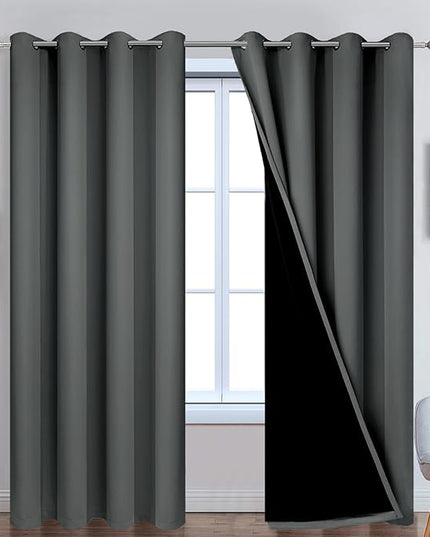 Yakamok Full Shade Curtain Panels, Heavy Duty Lined Curtains 90 Inches Long, Thermal Insulated Room Darkening Curtains with Black Liner for Bedroom(52" Width Each Panel, Dark Gray, 2 Panels)