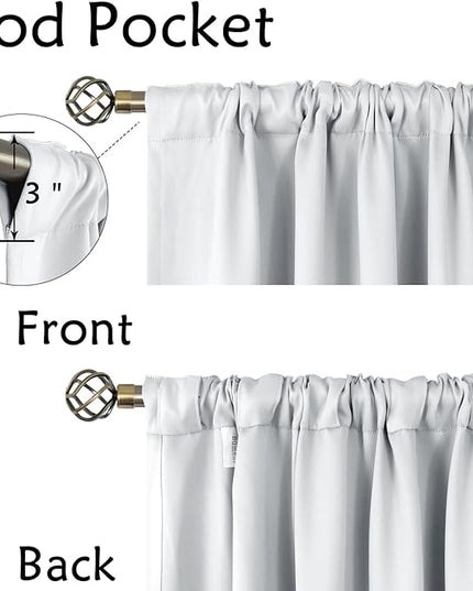 BGment White Curtains for Bedroom - 52 x 84 inch Rod Pocket and Back Tab Thermal Insulated Room Darkening Curtains for Living Room, 2 Panels Set, Greyish White