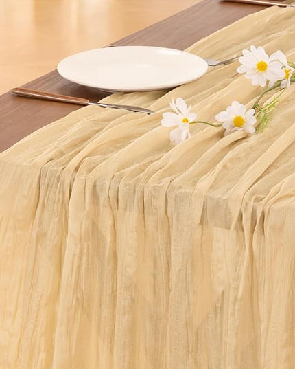 Socomi 6pcs Gold Champagne Cheesecloth Table Runner Christmas Boho Rustic Gauze 120 inch 10FT Cheese Cloth Runner for Wedding Party Baby Shower Birthday Home Decor Holiday Decorations
