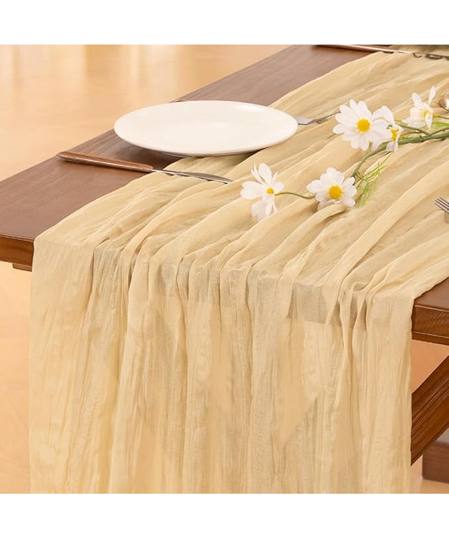 Socomi 10pcs Gold Champagne Cheesecloth Table Runner Boho Rustic Gauze 120 inch 10FT Cheese Cloth Runner for Wedding Party Baby Shower Birthday Home Decor Holiday Decorations