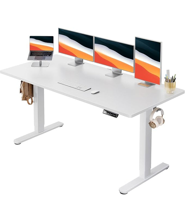 HUANUO Electric Standing Desk, 60" x 24" Whole Piece Desktop, Adjustable Height Computer Desks, 4 Height Memory Settings, Sit Stand Up Desk for Home Office, Light Vintage