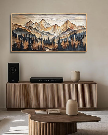 QIYILEXWART Wood Farmed Canvas Wall Art For Living Room Wall Decor For Bedroom Office Wall Decoration Mountain Landscape Painting Abstract Pictures Artwork Room Aesthetic Home Decor 20x40 In