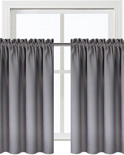 DWCN Short Grey Blackout Curtains for Small Window, Thermal Insulated Energy Saving Room Darkening Curtains for Kitchen/Bedroom (W42 x L36 inch, Set of 2 Panels, Top of Rod Pocket)