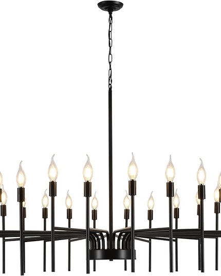 Black Chandelier 24 Light Large Modern Farmhouse Chandeliers for Dining Room Light Fixture, 40" Round Candle Large Chandeliers for High Ceilings Living Room Foyer Entryway