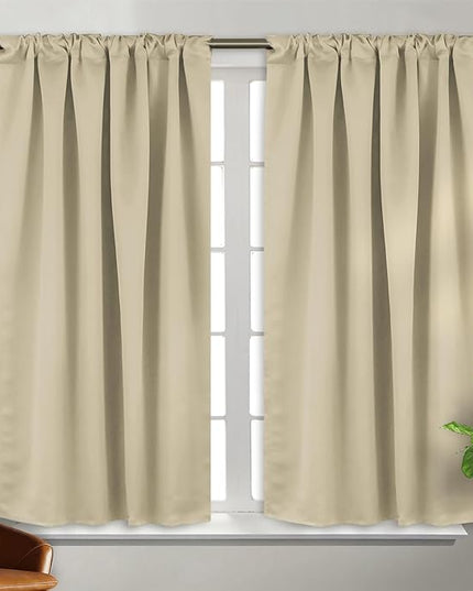 BGment Rod Pocket and Back Tab Blackout Curtains for Bedroom - Thermal Insulated Room Darkening Curtains for Living Room, 2 Window Curtain Panels (42 x 54 Inch, Beige)
