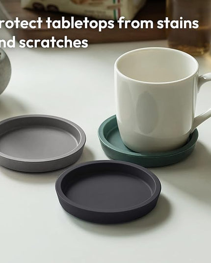 Carrotez Thick Silicone Coasters for Drinks, Round Bulky Cup Coasters for Coffee Table, Desk, Set of 2 - Black
