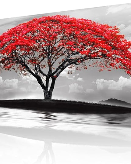 Wapluam Large Canvas Prints Wall Art For Living Room Bedroom Wall Decor Red Tree Landscape Painting Black And White Pictures To Hang Modern Home Decorations For Office Stretched And Framed Artworks